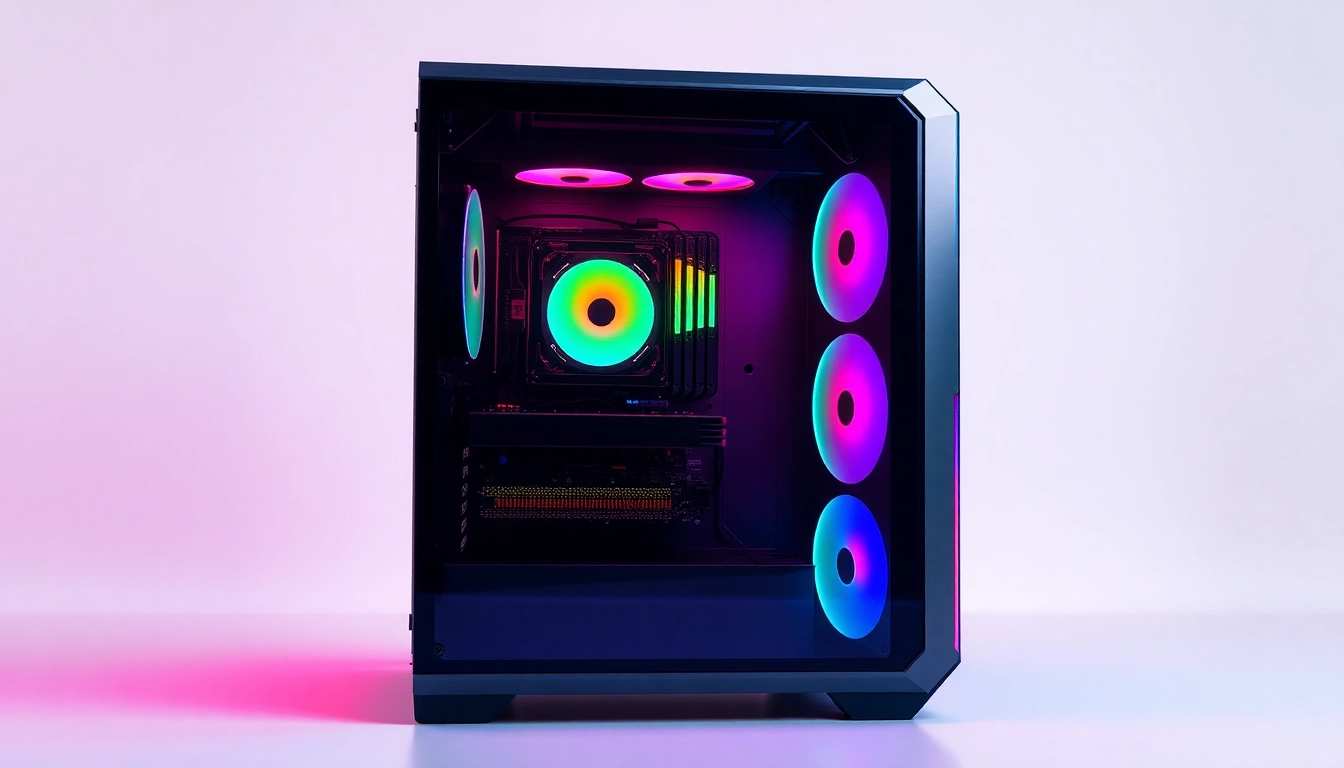 Showcase a stunning PC CASE Manufacturer’s latest design featuring vibrant RGB lighting and sleek tempered glass.