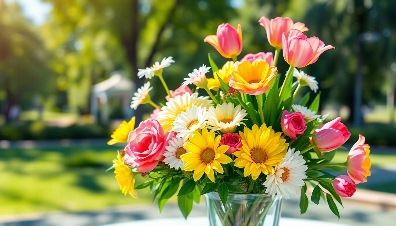 Brightly arranged Irvine flowers in a sunlit setting, enhancing the joy of nature.