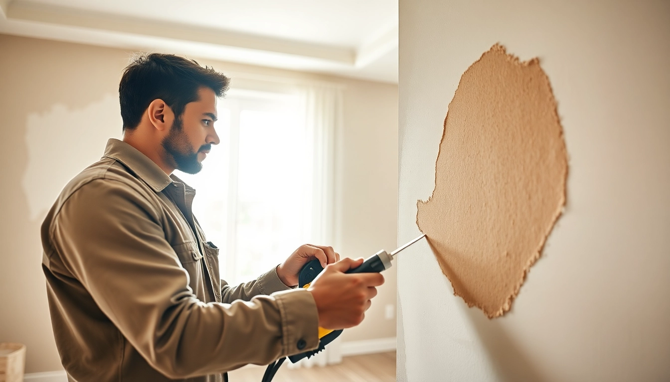 Expert performing drywall repair in Madison, WI, demonstrating skill and professionalism.