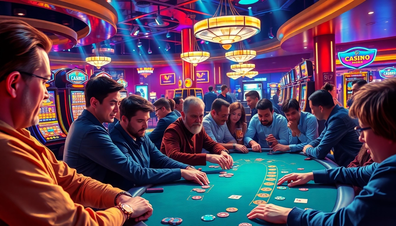 Experience the excitement of a live casino with players at a vibrant poker table