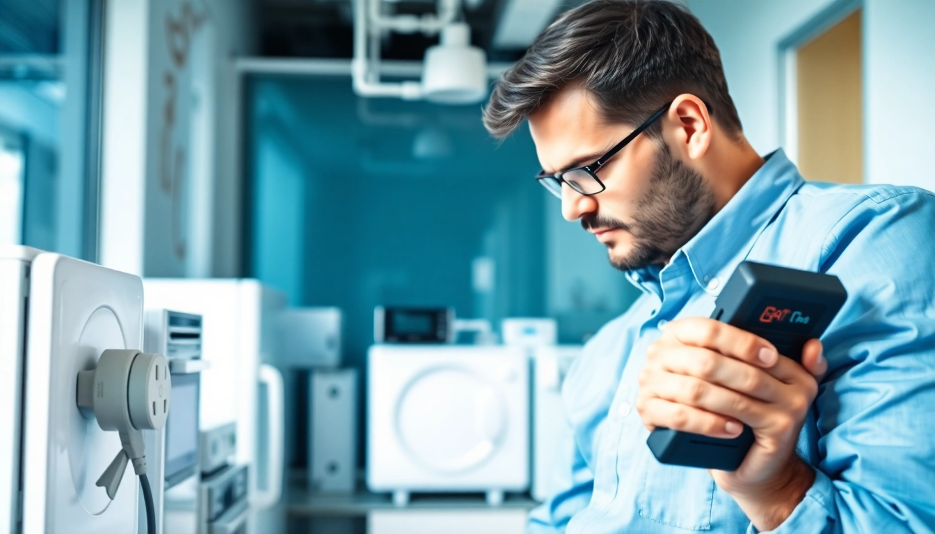Performing PAT testing Cannock, a technician inspects electrical appliances in a safe environment.