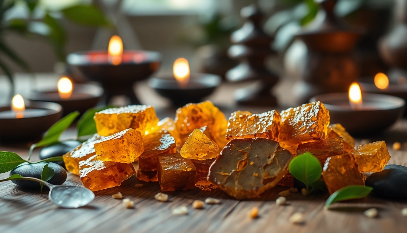 Experience the calming essence of louban dakar in a serene setting with aromatic resin and natural elements.