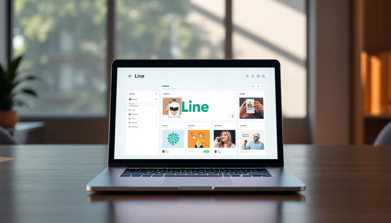 Download the Line電腦版下載 application on a laptop in a modern workspace