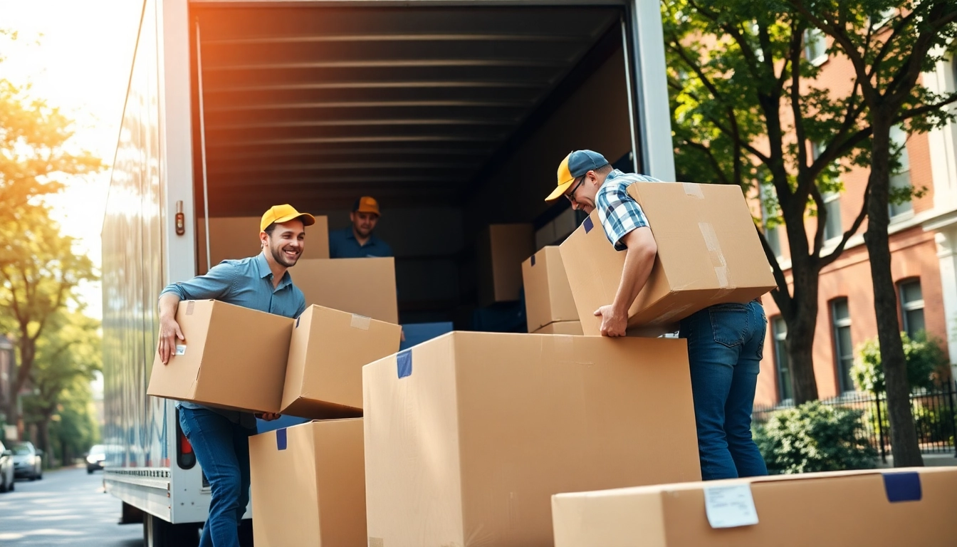 Experienced Bronx movers diligently loading a truck with household items.