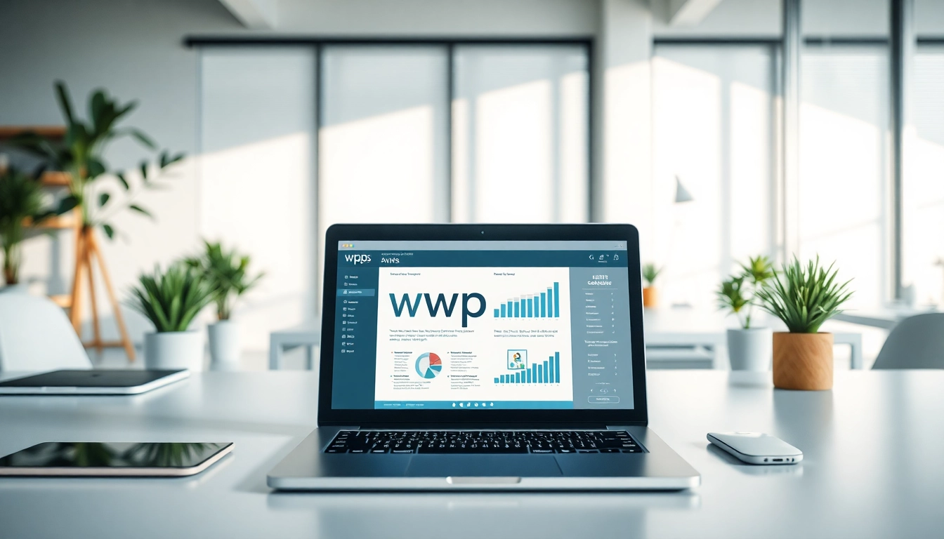 Enhance business efficiency with wps software on a sleek modern laptop in a bright workspace.