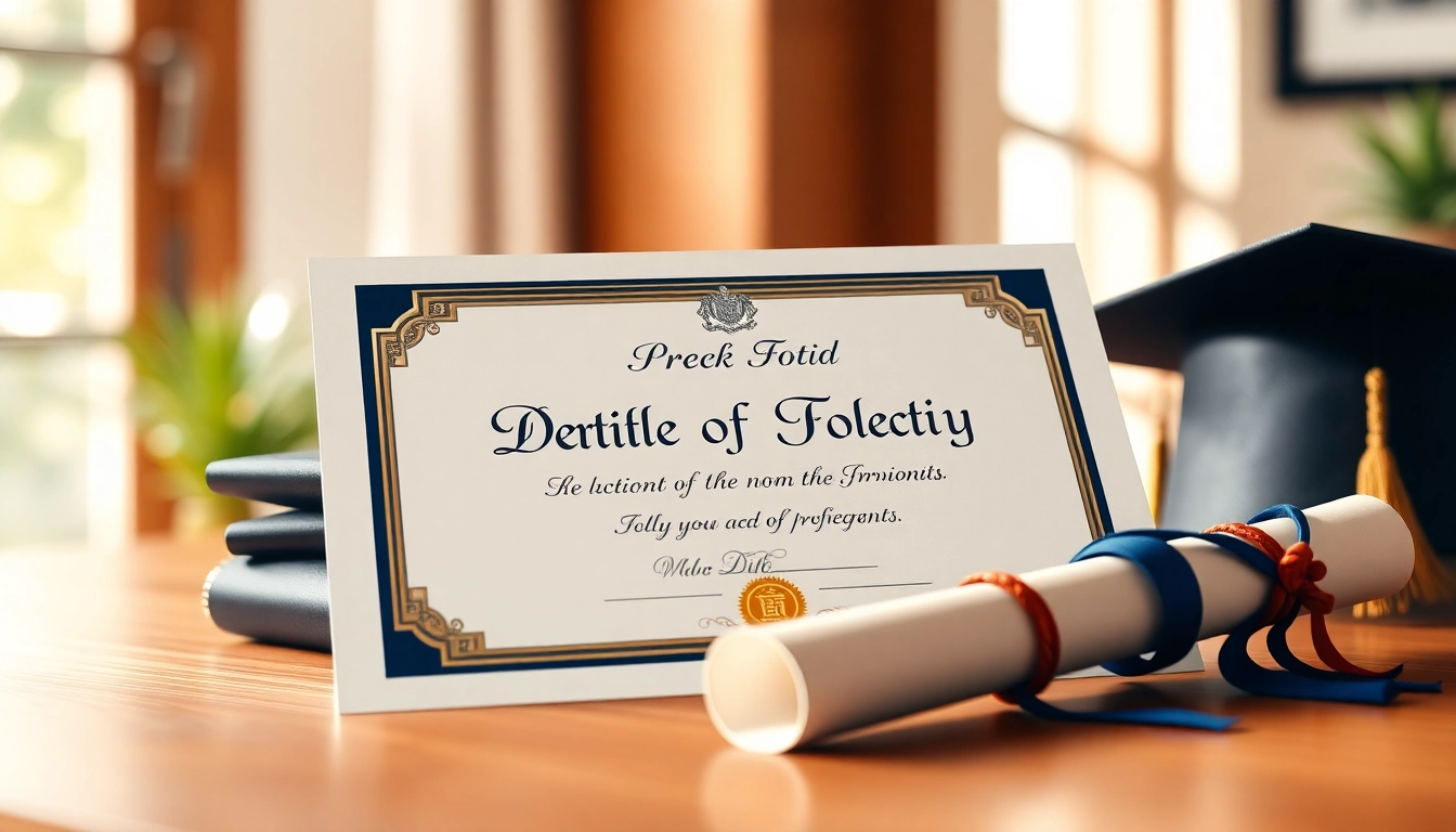 Showcase the best fake diplomas with elegant design on a polished desk for educational achievements.