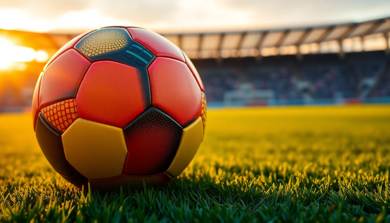 Engaging match of judi bola with a soccer ball under bright stadium lights, showcasing thrilling sportsmanship.