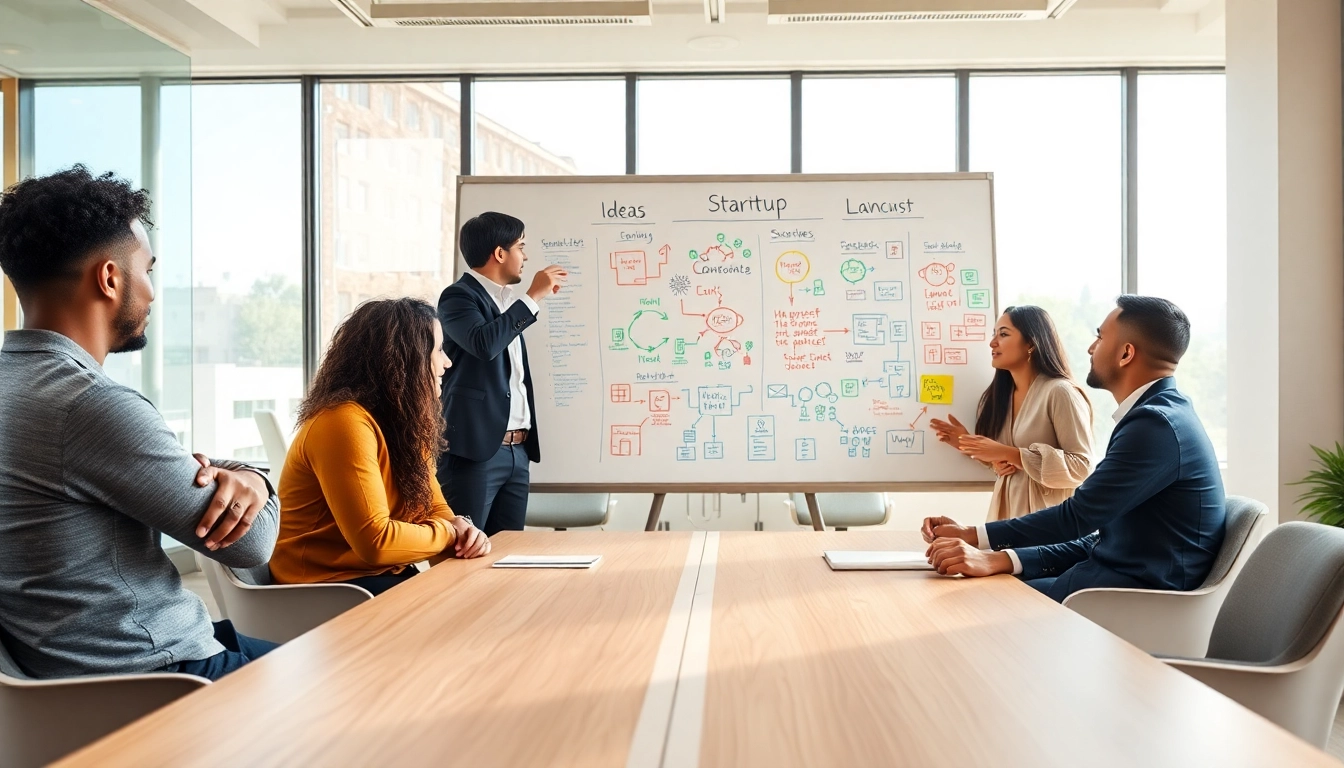 Brainstorming session on how to launch a successful startup with diverse entrepreneurs.