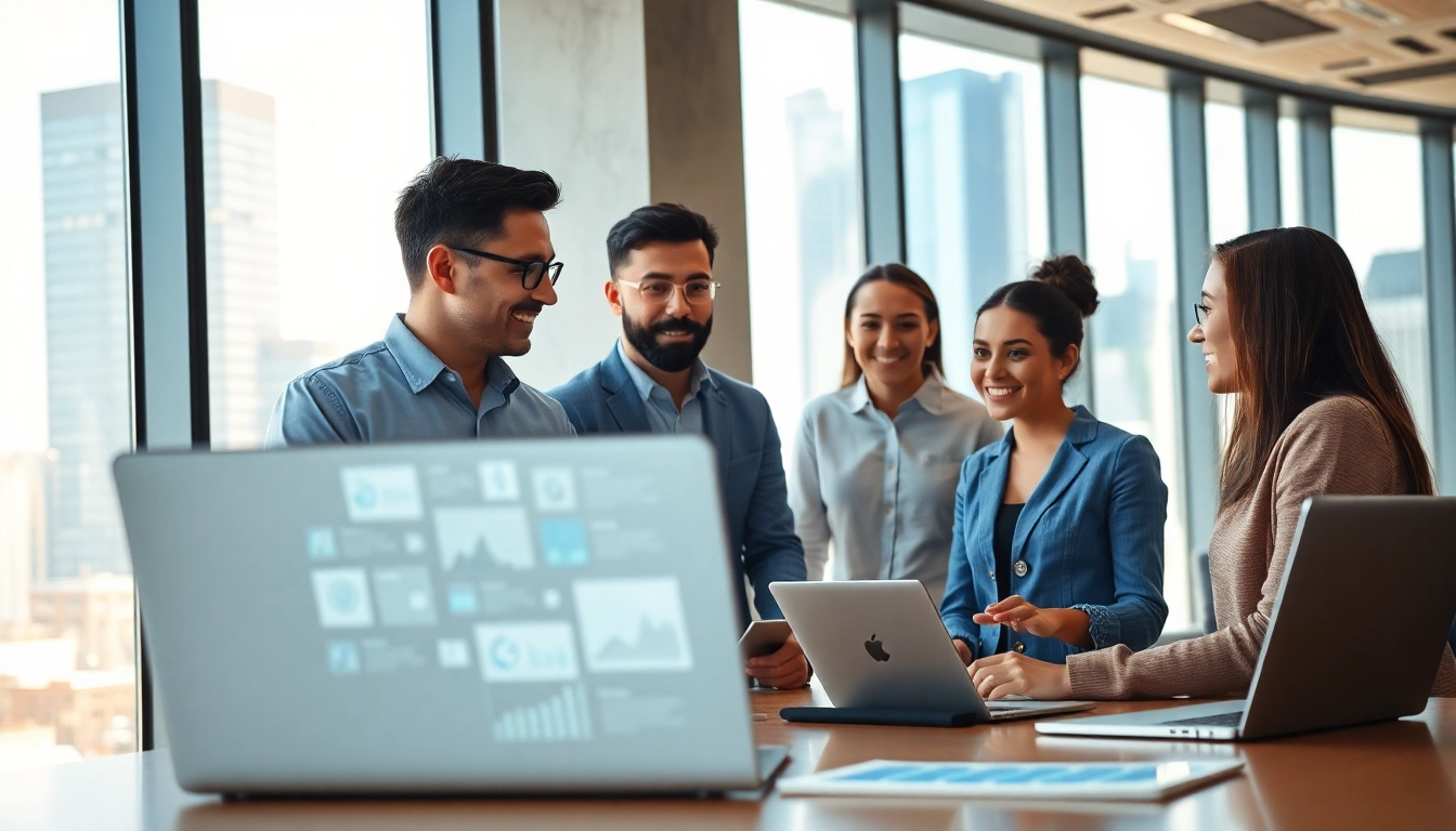 Engaging social media marketing expert in Edmonton collaborating with a team on strategies.