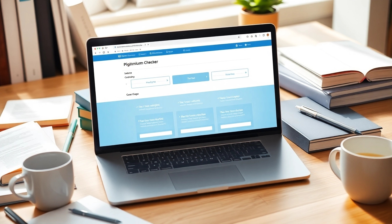 Engaging plagiarism checker tool interface on a laptop, showcasing its functionality for users.