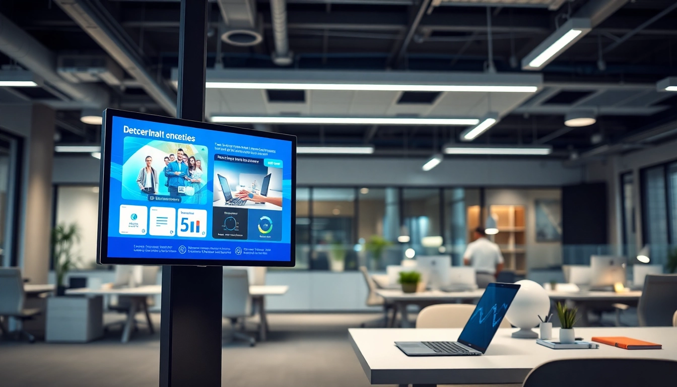 Showcase of a cloud-based digital signage solution in a modern office setting