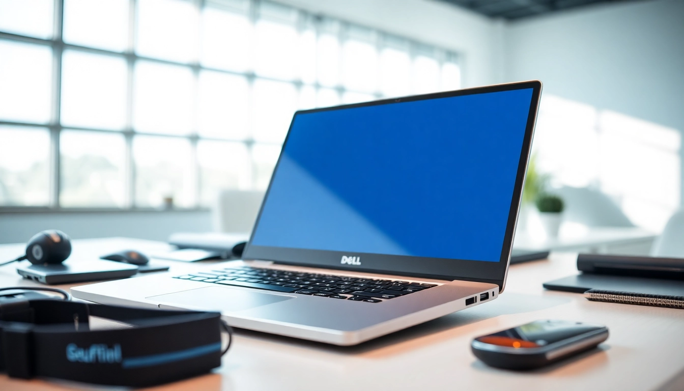 Showcase of a Dell Laptop on an office desk, illustrating its sleek design and professional appeal.