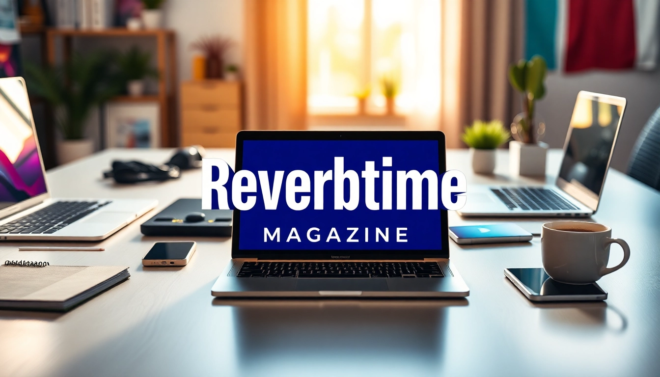 Showcase of the Reverbtime Magazine layout with modern tech, emphasizing creativity and innovation.