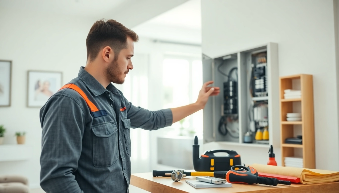 Ensure safety with expert electrical service technician examining a panel in a home.
