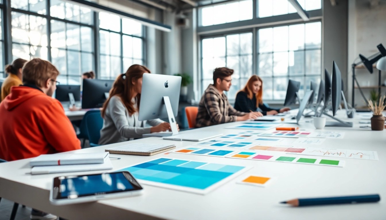 Showcasing vibrant web design elements in a modern studio environment.