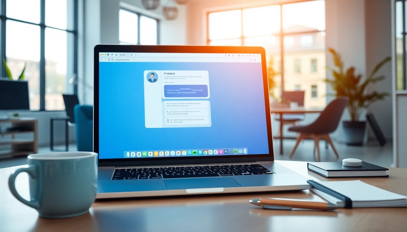 Engaging chatgpt bot for website displayed on a laptop in a bright office.