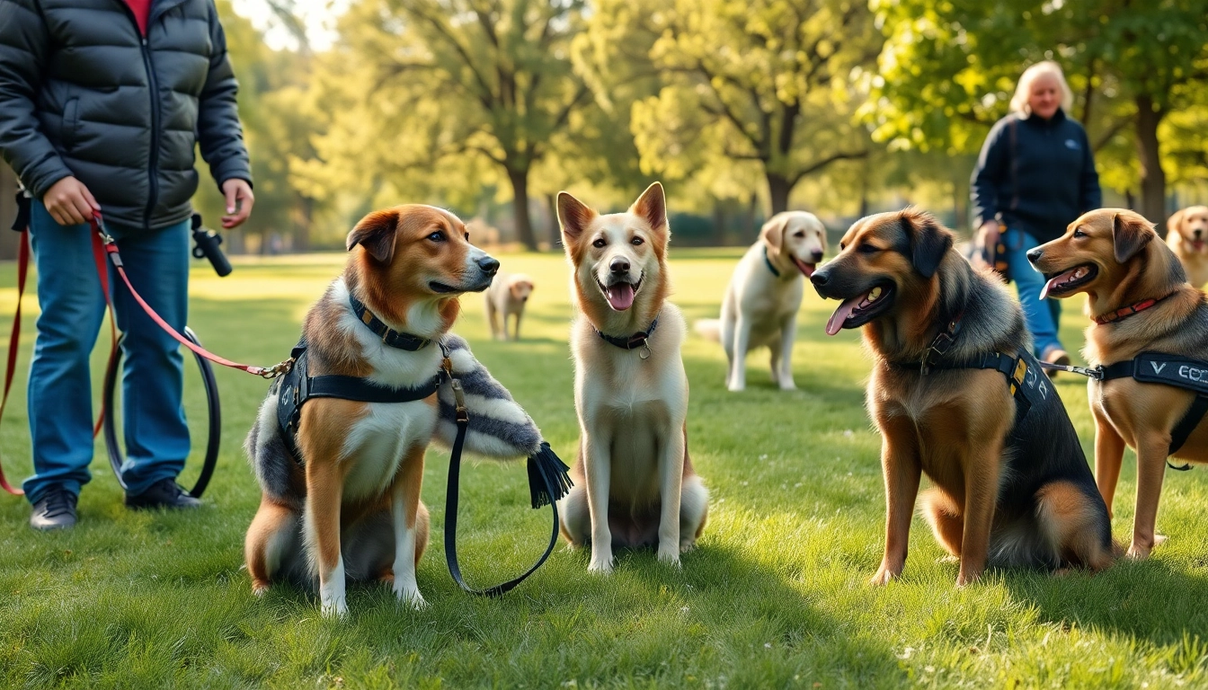 Interact with trained service dogs for sale in a supportive outdoor setting.