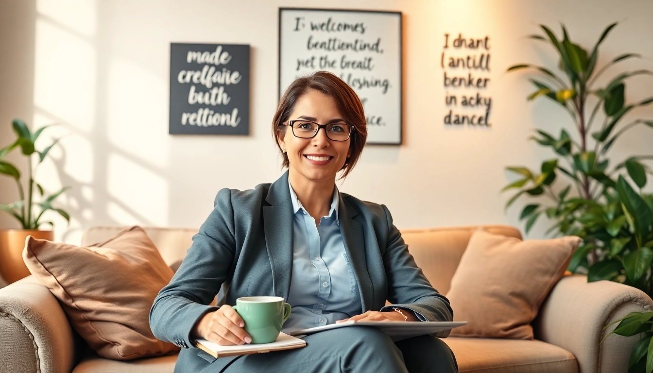 Empathetic relationship coach guiding clients in a cozy office space, fostering connection and trust.
