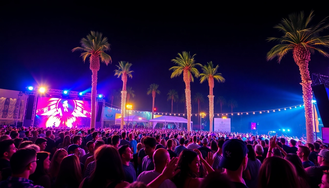 Experience lively Henderson entertainment at an outdoor concert with energetic crowds and vibrant lights.