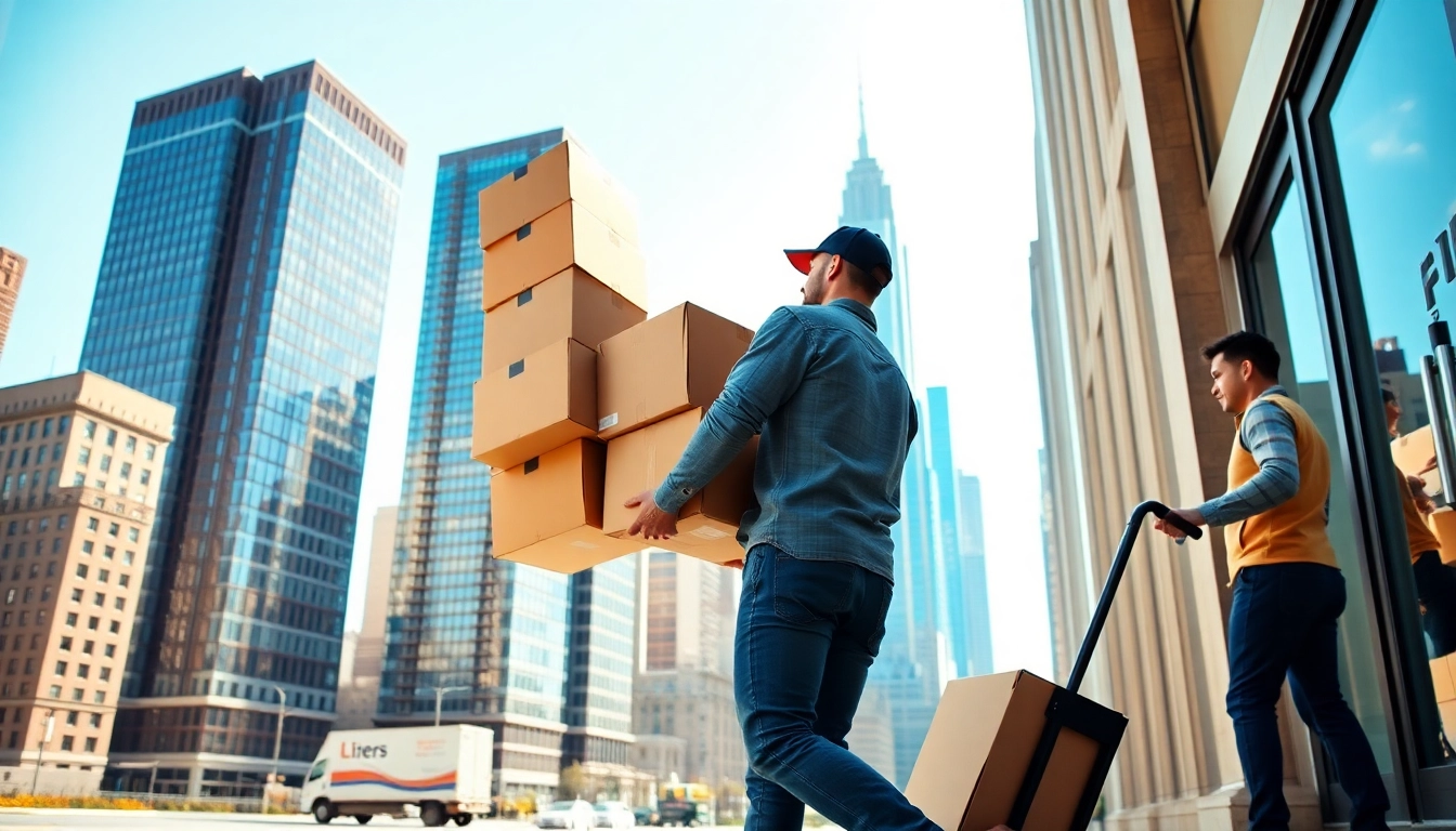 Professional movers carrying boxes symbolizing the Best movers nyc in an urban apartment.