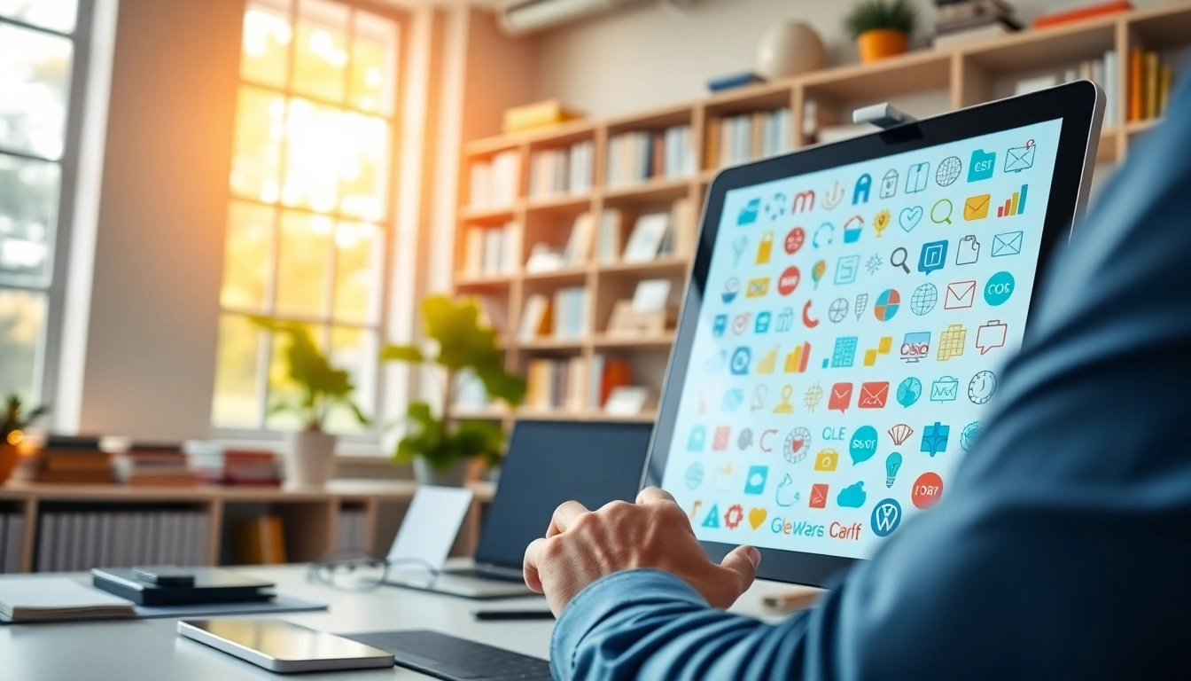 Designing creative Icons in a vibrant workspace with digital tools