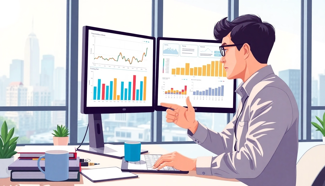 Visualize data anomaly detection with a data analyst reviewing metrics on a computer screen.