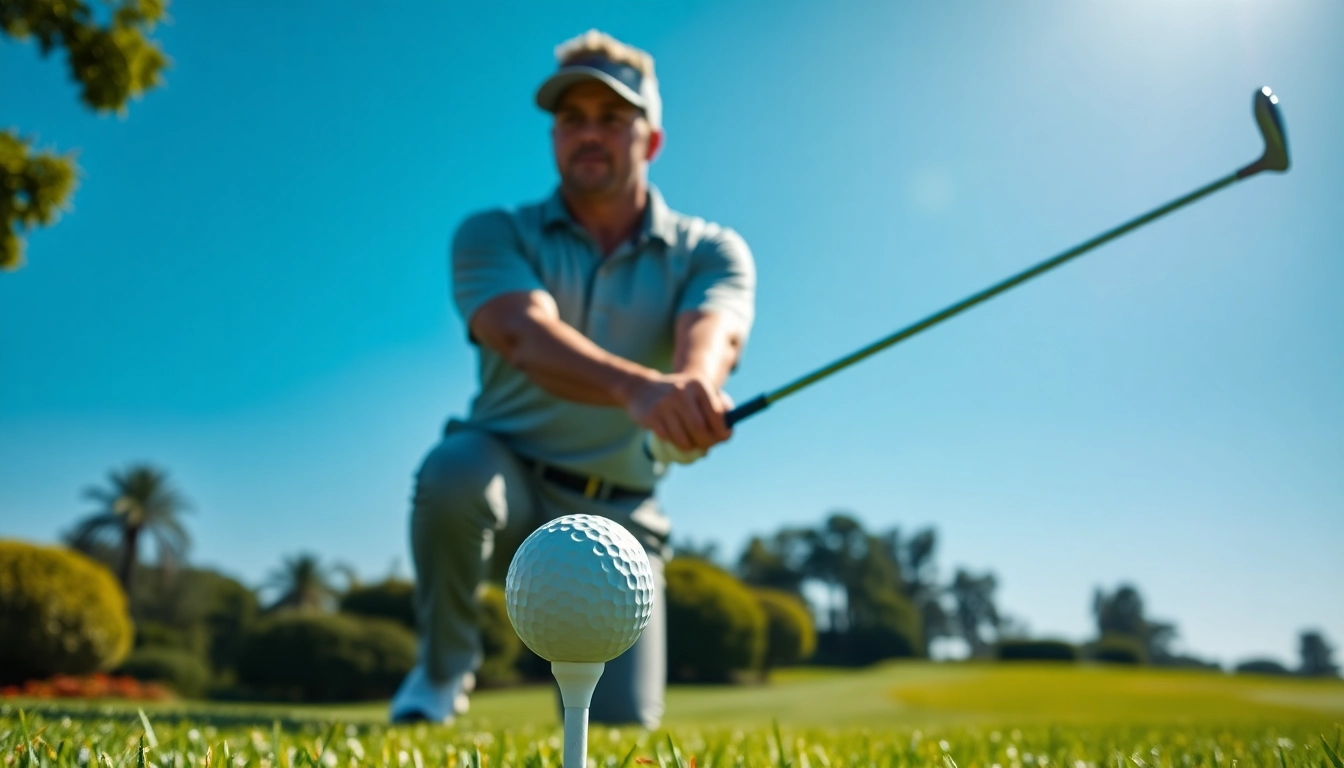 Improve your game at callahan's golf with a professional golfer practicing a swing.